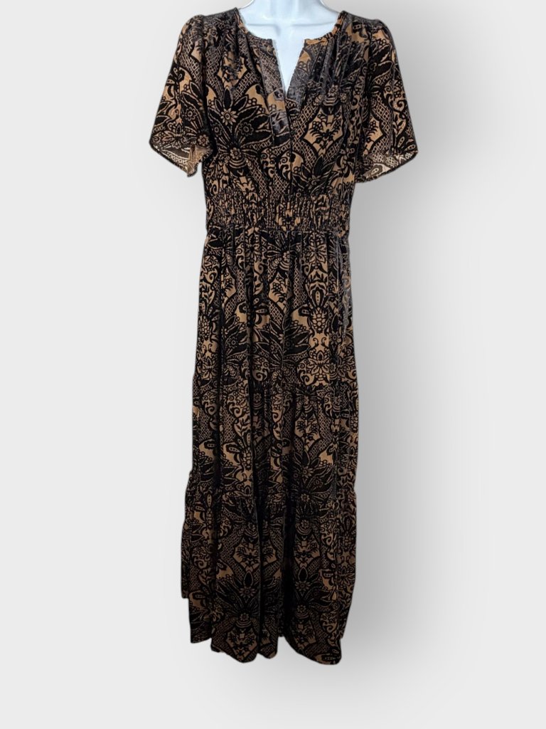 Anthropologie Somerset Velvet Burnout Maxi Dress | S | Tiered Witchy Whimsigoth